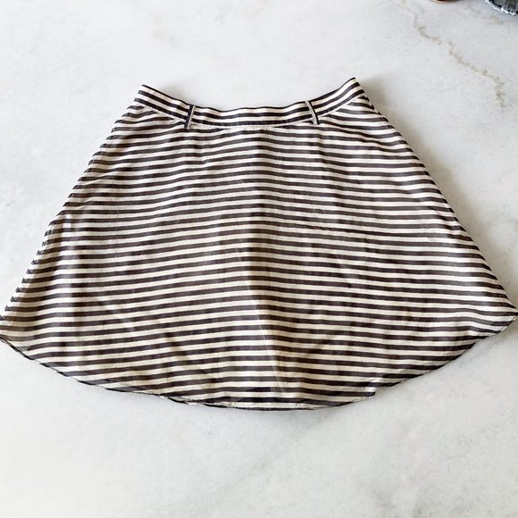Club Monaco Denise skirt, 100% silk, cream / grey striped A line circle skirt - Picture 2 of 9